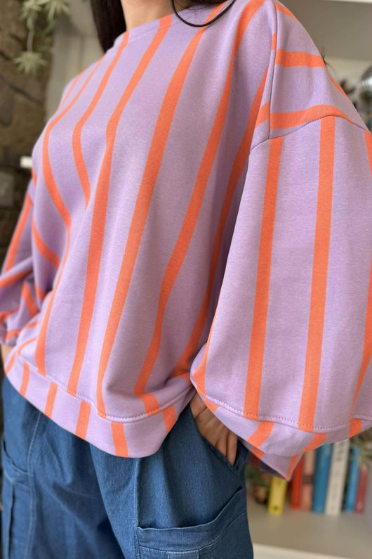 Scamp Lantern Sweatshirt Vertical Stripe Lilac & Aperol